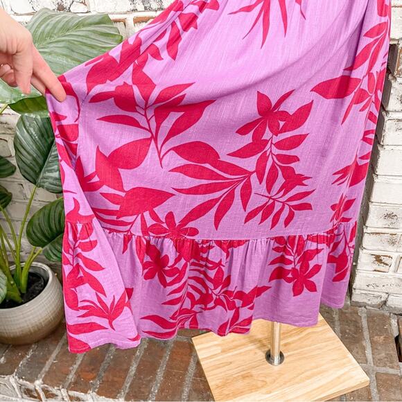 Purple & Red Floral Print One Shoulder Ruffle Cotton Blend Midi Dress S - Picture 4 of 10